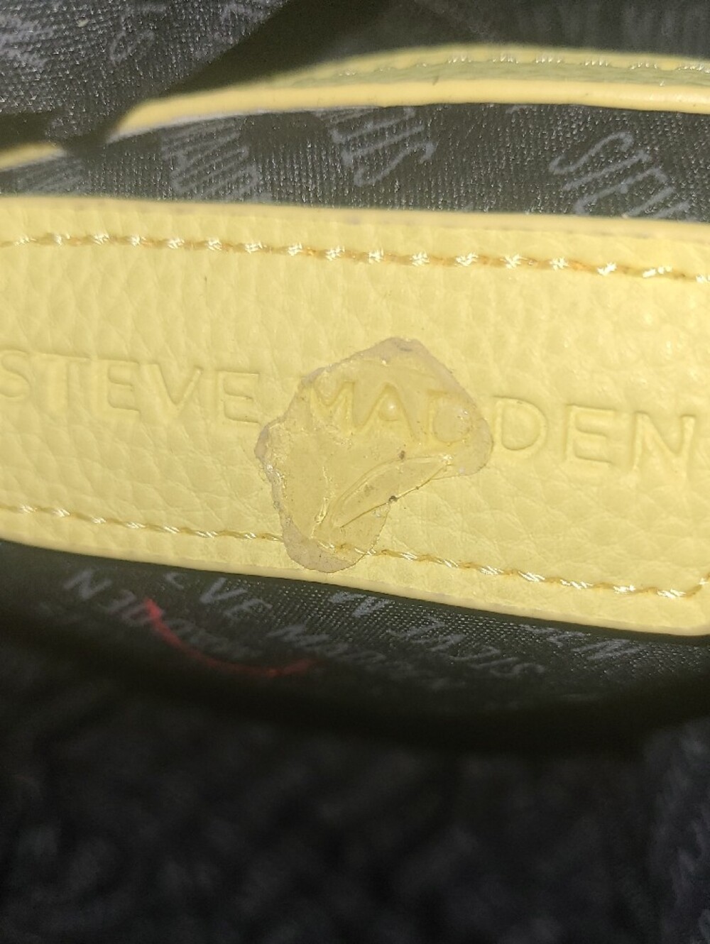Steve Madden Bright Yellow Mini Backpack. Sticker Glue Inside. Goo Gone Will Fix - Picture 6 of 8